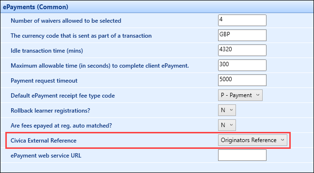 Civica External Reference institution setting